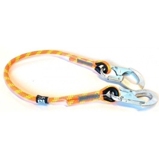 LONGE DE MAINTIEN FIXE POUR POMPIERS - CORDE 12MM / 1M ORANGE - CONNECTEURS ALU