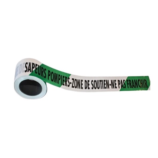 RUBALISE VERT/BLANC 5CM X 100M SAPEURS POMPIERS "ZONE DE SOUTIEN" / LOT DE 36