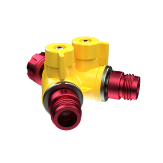 DIVISION 1/4 DE TOUR POKET WYE JAUNE HP 40BAR - GFR F 20 / 2 X GFR M 20 PN40 ALU