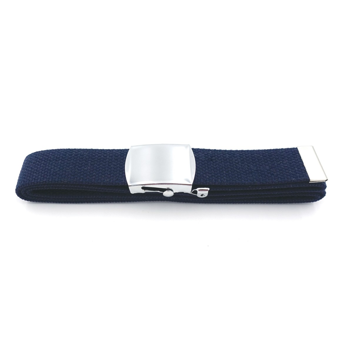 CEINTURE TRESSE MARINE AVEC BOUCLE METAL ARGENTEE