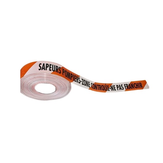 RUBALISE ORANGE/BLANC 5CM X 100M SAPEURS POMPIERS "ZONE CONTROLEE" / LOT DE 36
