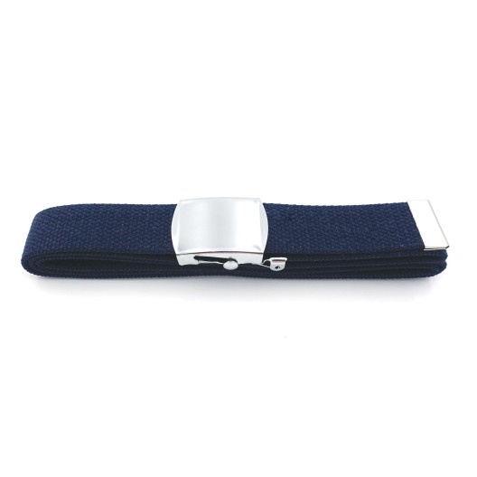 CEINTURE TRESSE MARINE AVEC BOUCLE METAL ARGENTEE