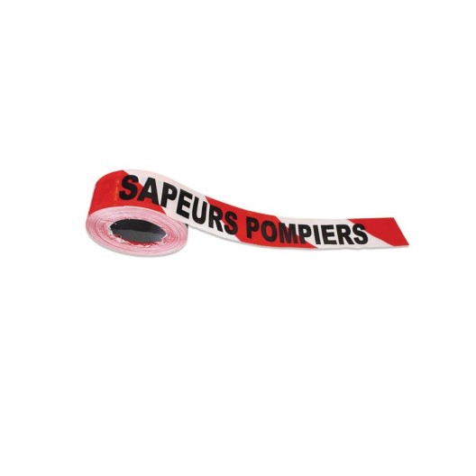 RUBALISE ROUGE/BLANC 5CM X 100M AVEC MARQUAGE SAPEURS POMPIERS / LOT DE 36